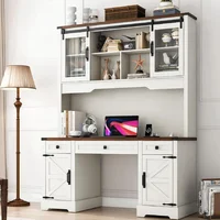 76" Height Farmhouse Desk with Sliding Door Hutch with Charging Station, Drawers and Storage Cabinet Workstation Computer Desk 1