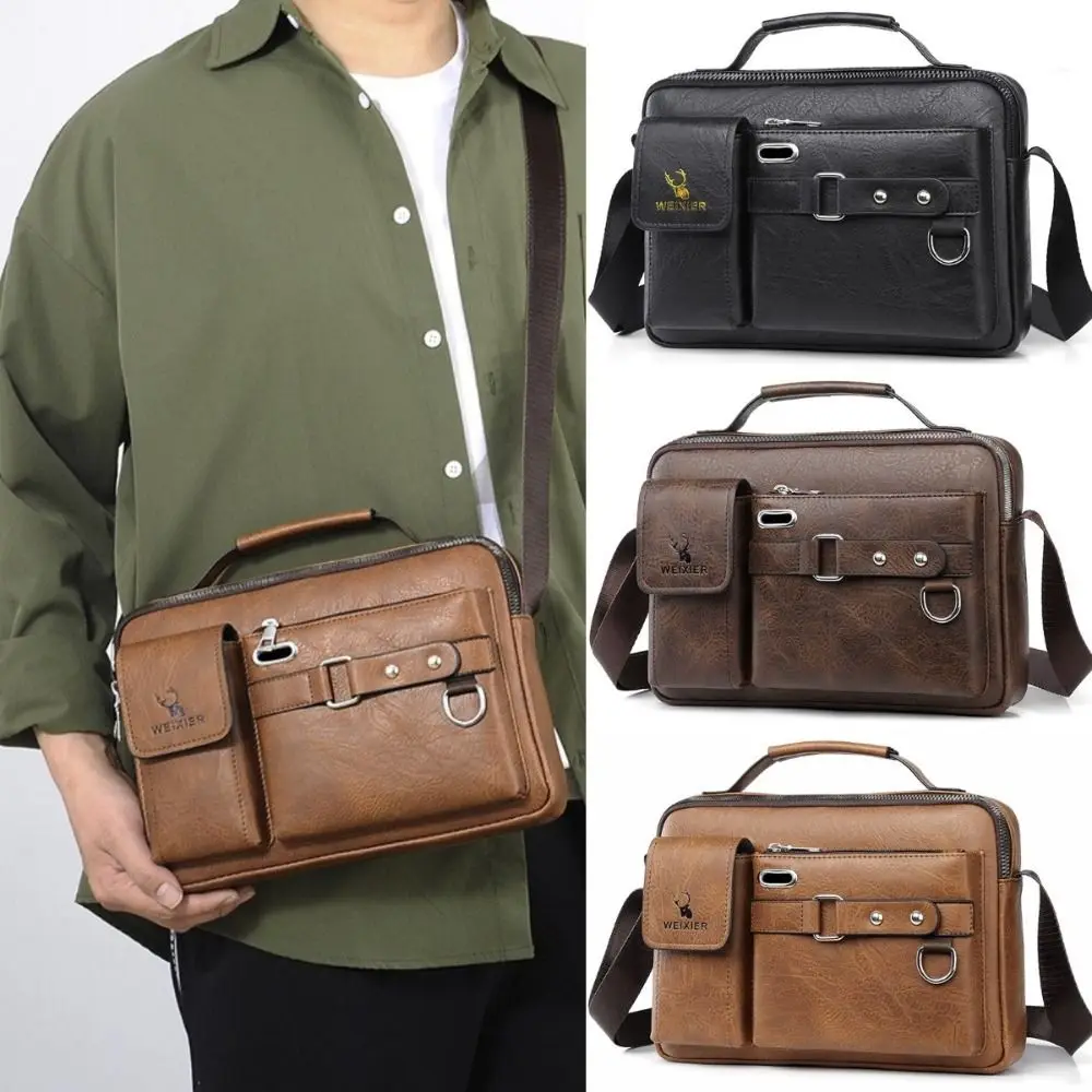 

Waterproof Male Shoulder Bag Lychee Pattern Multi Layer Shoulder Belt Bags Adjustable Strip Zipper Messenger Bag Daily Wear