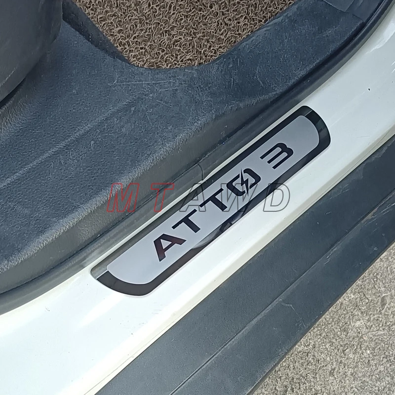 자동차 문짝 씰 킥 플레이트 보호대 트림 가드 페달 패드 커버 스티커, BYD ATTO 3 EV 액세서리, 2022-2024 크롬 자동차 스타일링