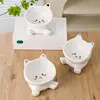 Cat Ear Ceramic Feeding Bowl Reusable Food Container Stable base anti-tip inclined mouth cat drinking water bowl pet supplies