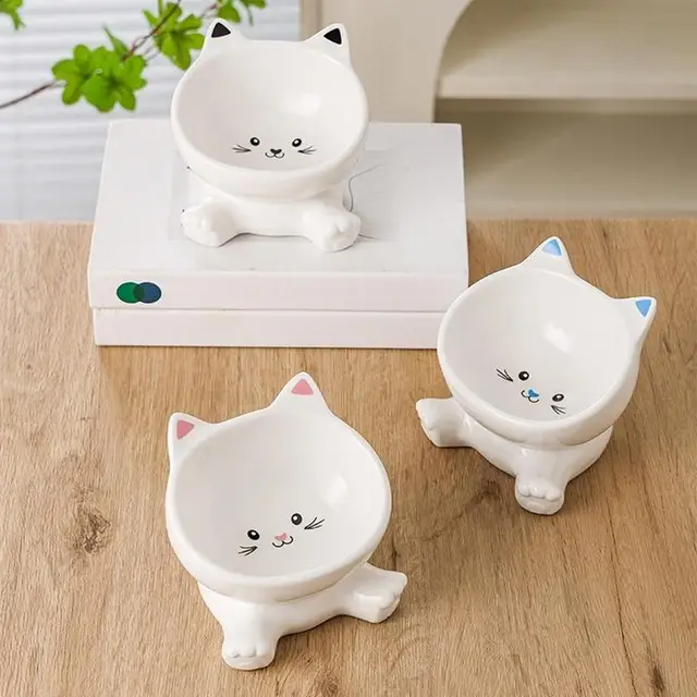 Cat Ear Ceramic Feeding Bowl Reusable Food Container Stable base anti-tip inclined mouth cat drinking water bowl pet supplies
