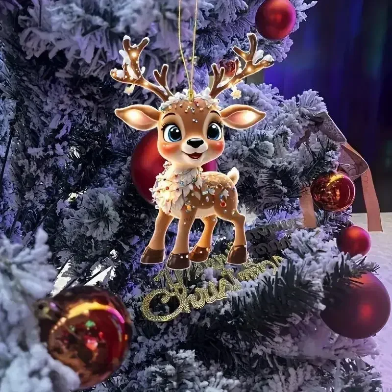 Acrylic Reindeer Baby Car Decoration Holiday Gift for Christmas Xmas Tree Pendant Hanging Ornament christmas decorations,elf car pendant