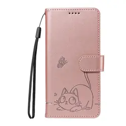 Adorable Cat Design Leather Flip Phone Case - MOTO G05 (Pink)
