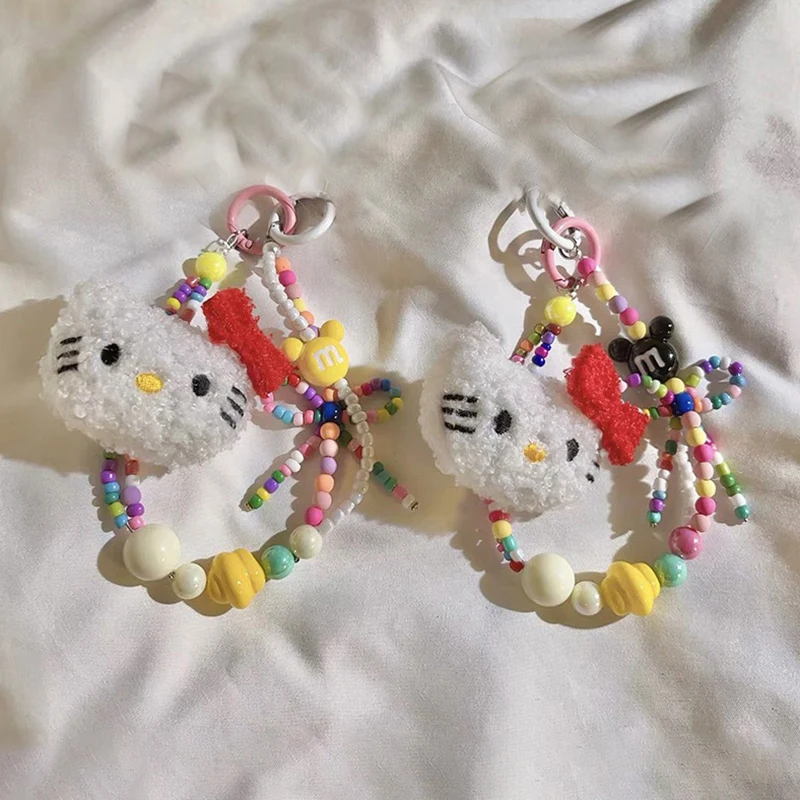 

Телефон Hello Kitty, искусственная подвеска, Аниме Кукла, высокое качество, ручная работа, цветные бусины, цепочка, женская сумка, кавайные Плюшевые аксессуары