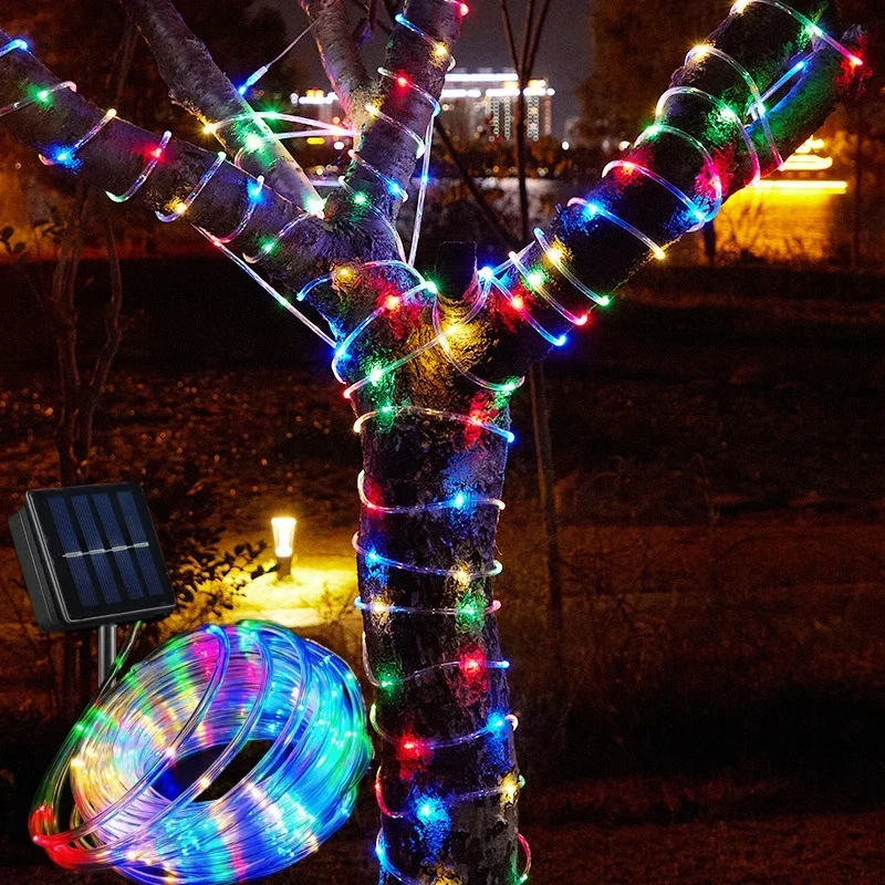Outdoor Solar Tube Rope Led Light Garden Christmas Decoration Fairy String Light /22M/12M/7M Outdoor Wedding Party Led Lamp