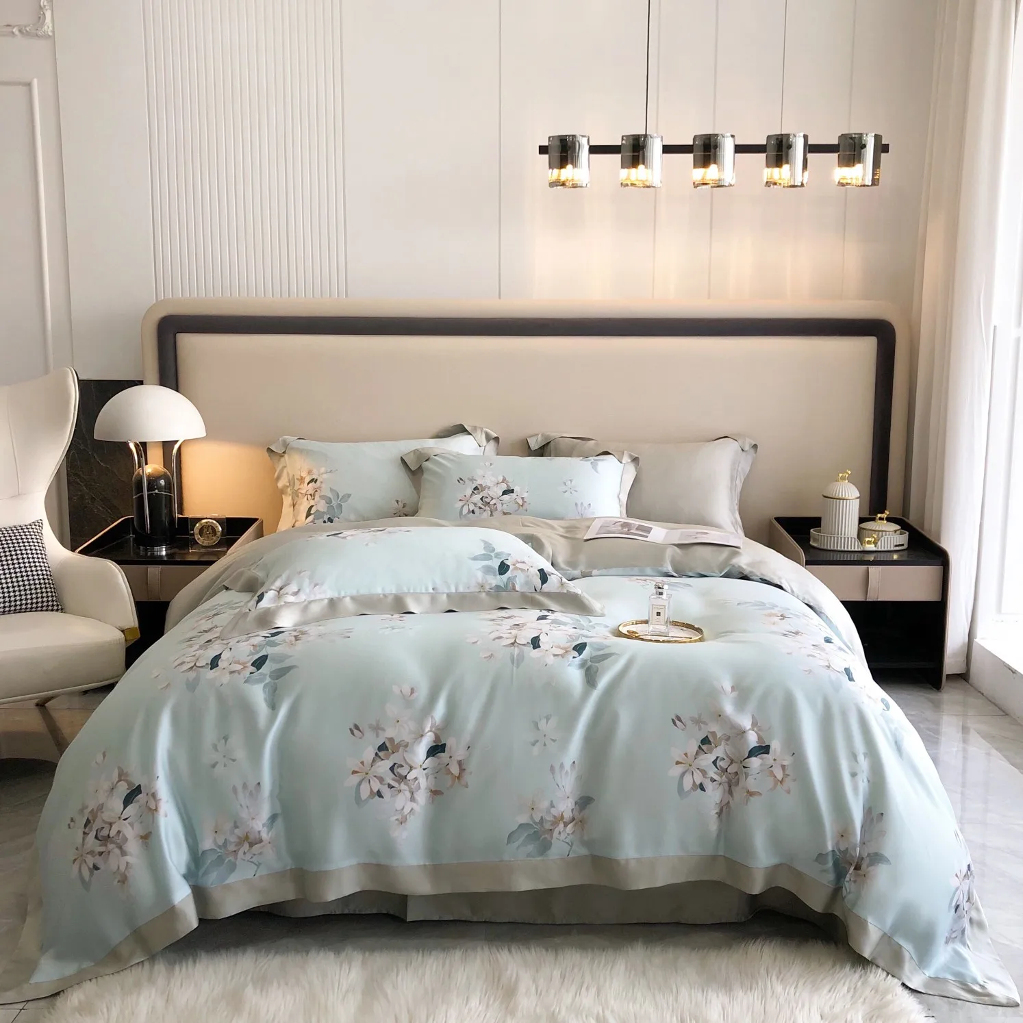 

100% tencel satin duvet cover set solid printed plain bedding comforter sets