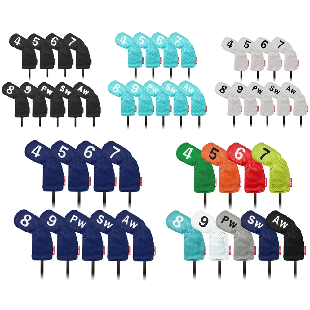 

Pack 9 Pcs Golf Club Cover Iron Club Cover 5 Colors PU Leather Perforated Golf Club Headcover Unisex Outdoor Sport Golf Supplies