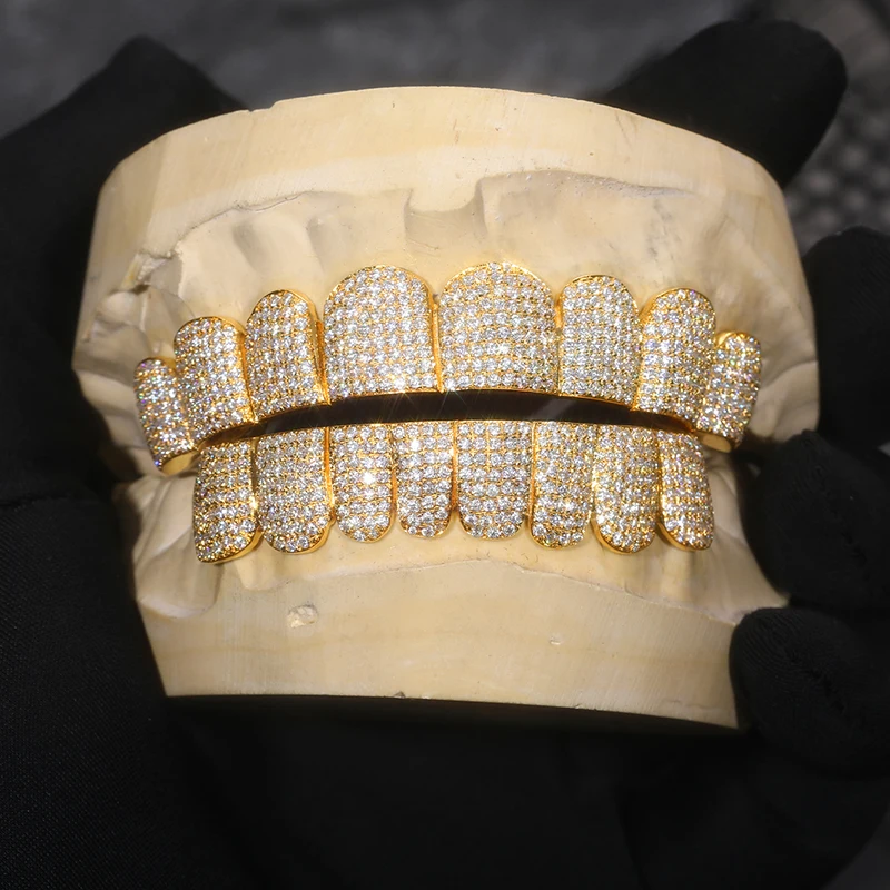 

Custom Made Personalized VVS Moissanite Diamond Grills Mens Hop Jewelry 14K 18K Gold Silver Iced Out Grillz For Teeth