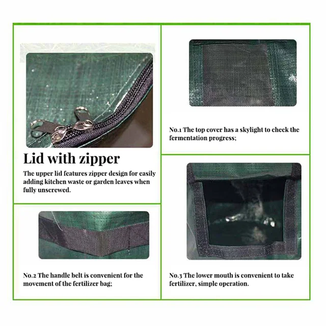 Kerti Vízálló Komposzthulladék -Táska Összecsukható Erjesztési Tartály Újrafelhasználható Kollektor Levélzsák Tároló 34 Gallon - Image 3