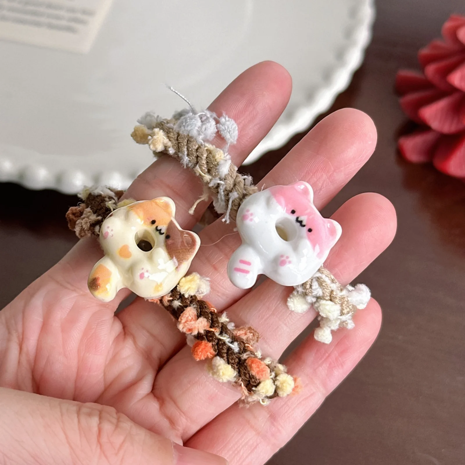 1PC Cute Cat Donut Hair Ties, Knitted Elastic Hair Bands, Sweet Hair Accessories for Girls, Kawaii Hair Scrunchies