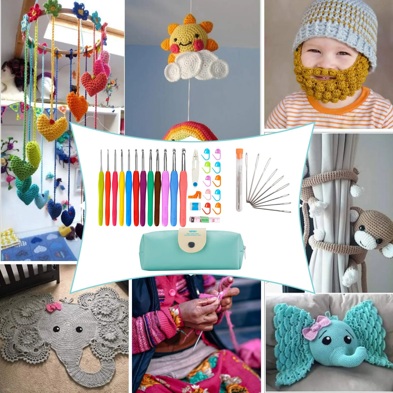 

37 шт., набор крючков для вязания, универсальный набор крючков, эргономичные и удобные крючки с аксессуарами для вязания крючком