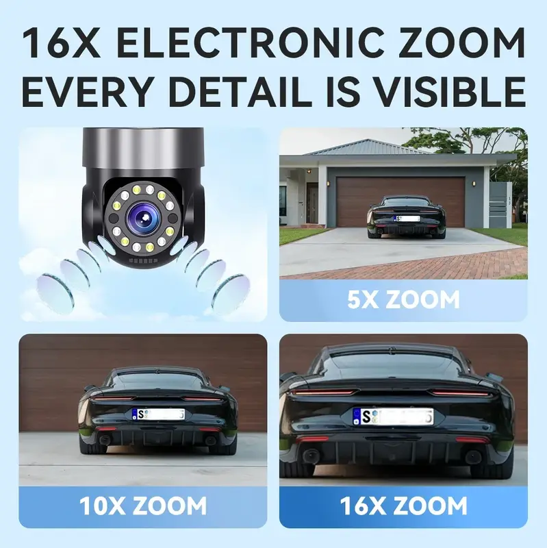 10K 20MP Home Security Outdoor WiFi Camera 4 Lens 4 Screen 360° 16X Zoom CCTV Wireless Surveillance PTZ Cam Security Protection - Image 5