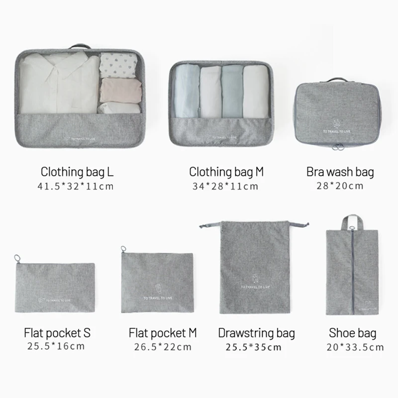 New Hot 7Pcs Set Travel Storage Pouch Portable Clothing Suitcase Bag Tidy Organizer Case Unisex Multifunction Home Essentials