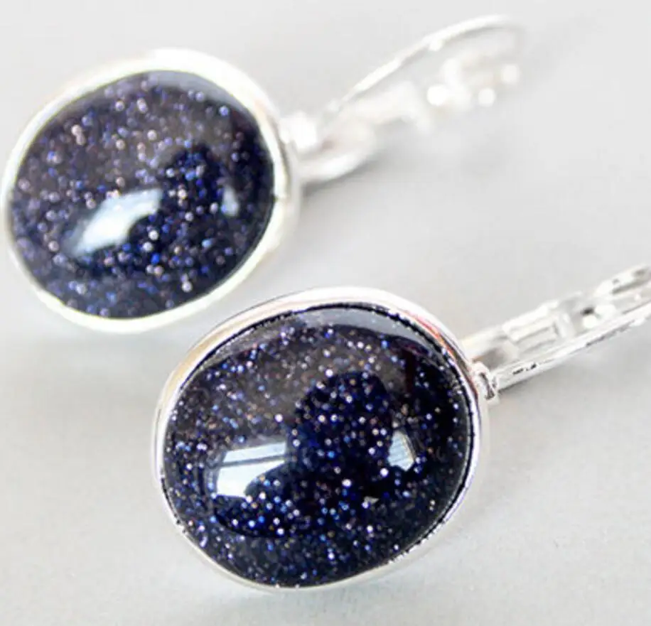 

ELEGANT NATURAL BLUE SAND jade 925 SILVER EARRINGS