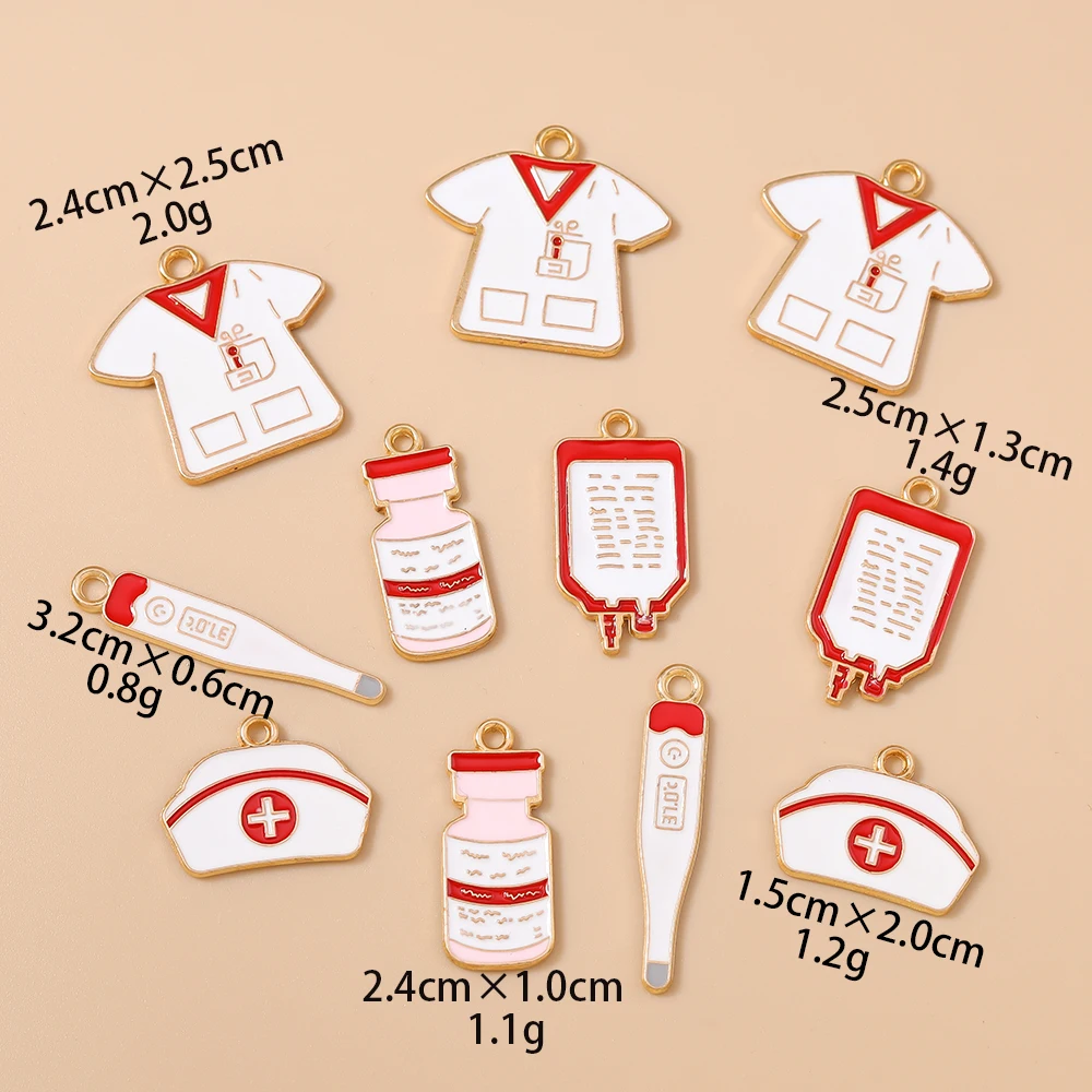 Leslie 10 Stück Emaille-Arztenanhänger, medizinische Stethoskope, Spritzen, Krankenschwesterhüte, Anhänger für Armbänder, DIY-Schmuckherstellung – Detail 9