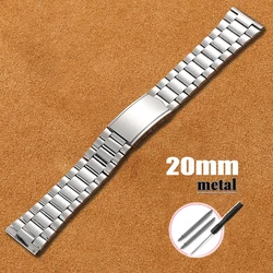 Elegant Silver Universal Steel Watch Band - Premium Metal Bracelet Replacement Wristband (20mm Silver)