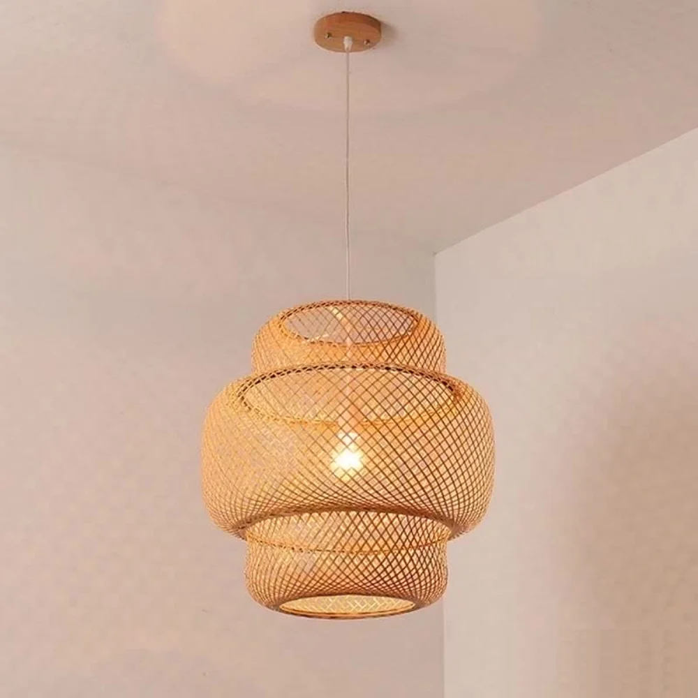 Hand Knitted Chinese Style Weaving Hanging Lamps 18/19/30cm Restaurant Home Decor Lighting Fixtures Bamboo Pendant Lamp 5