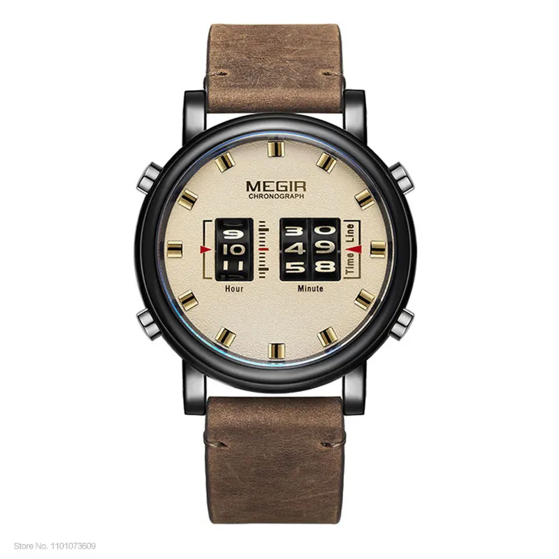 Luxury Men's Military Sport Quartz Watch with Brown Leather Strap
