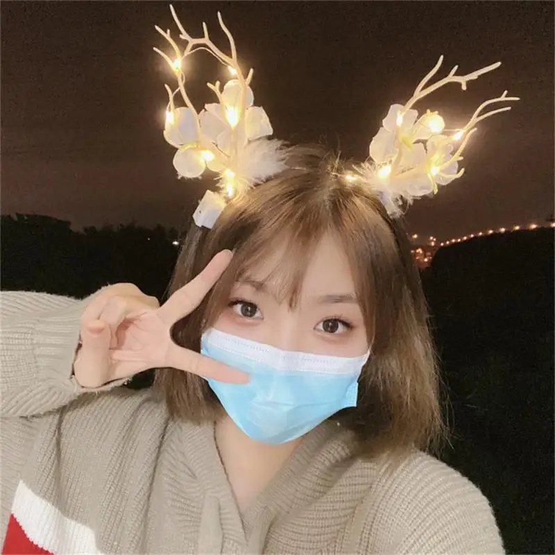 Cute Christmas Headband Hair Hoop Girl Plush Reindeer Antlers Deer Ear Hair Accessories Christmas Gift Xmas Hoop Headband