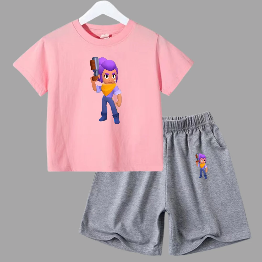 Conjunto de 2 piezas de camiseta y pantalones cortos divertidos para niños y adolescentes, de algodón, para verano, juego de lucha, Anime, Cosplay, ropa deportiva informal para niño y niña, conjunto p