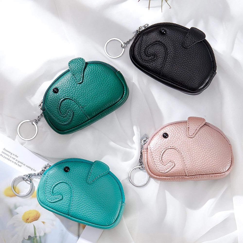 

The new creative double zipper coin bag to receive bag Japanese cute cartoon elephant female leather mini zero purse