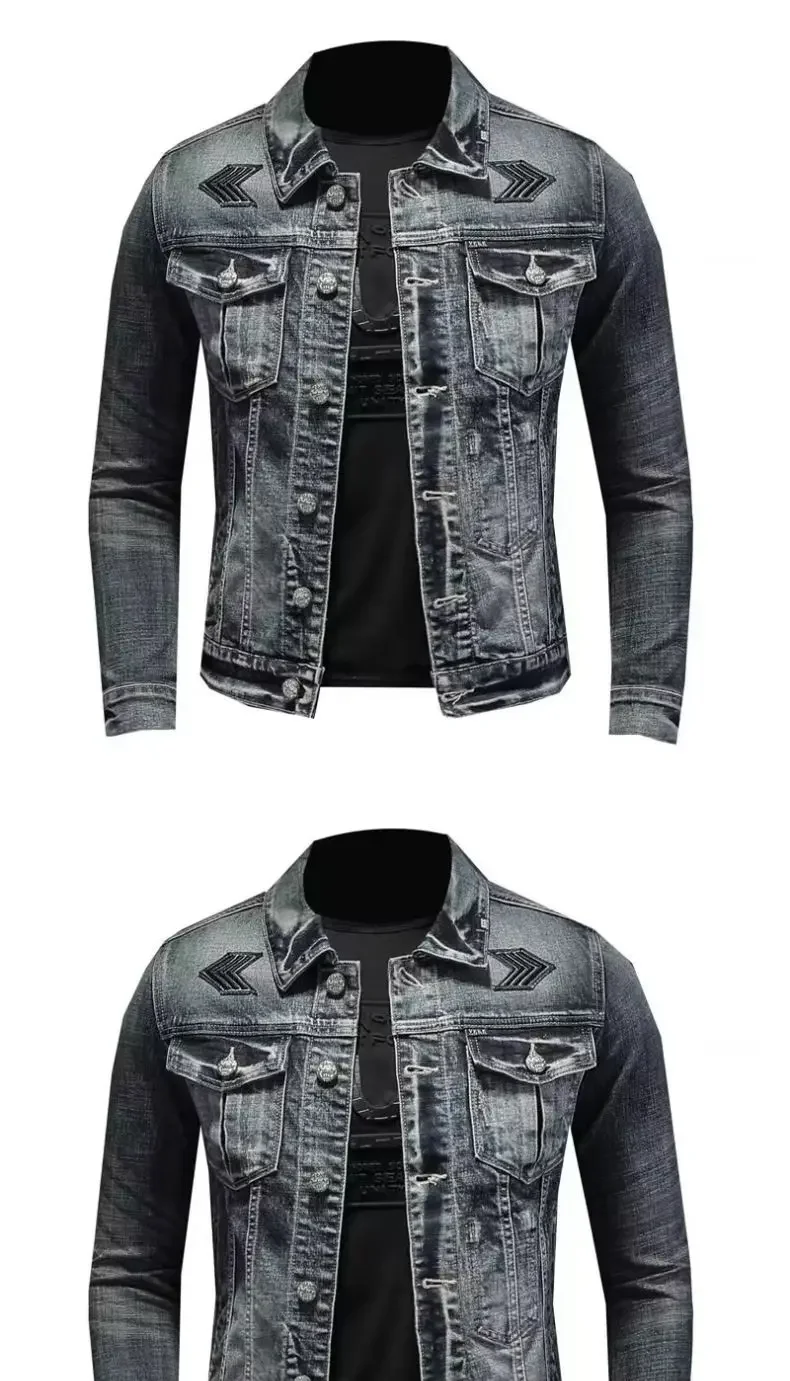 Description Picture 4 of itemMen's Vintage Denim Jacket High Street Trend Loose Street Riding Biker Clothing Handsome Casual Buttoned Lapel Men's Clothing