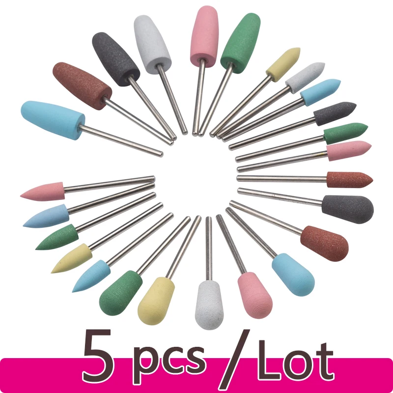 5 Pezzi Fresa Per Manicure Gomma Silicone Pietre Nail Drill Bit Machine Accessori Per Manicure Nail Buffer Lucidatrice Grinder