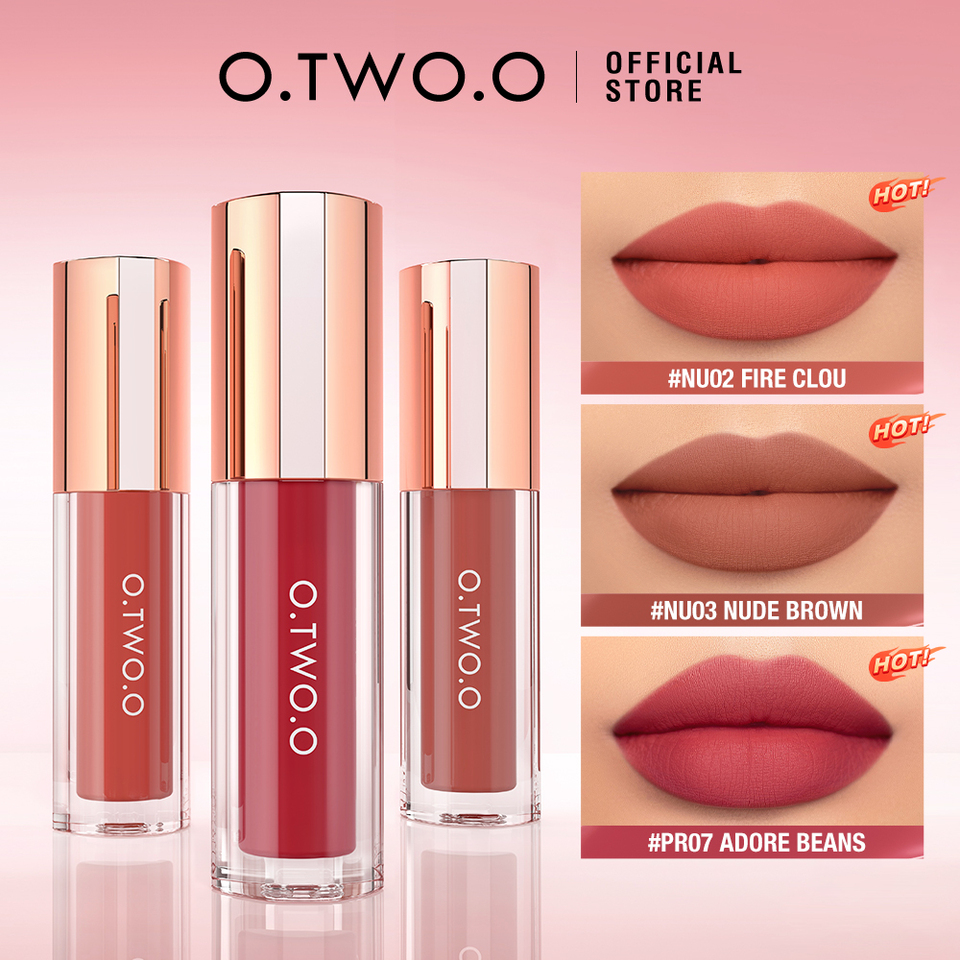 O.TWO.O Lipstick Lip Tint Ultra-Lasting Matte 24H Stay Color-Locking  Waterproof Transfer-Proof Glossy Satin Lip Glaze Makeup