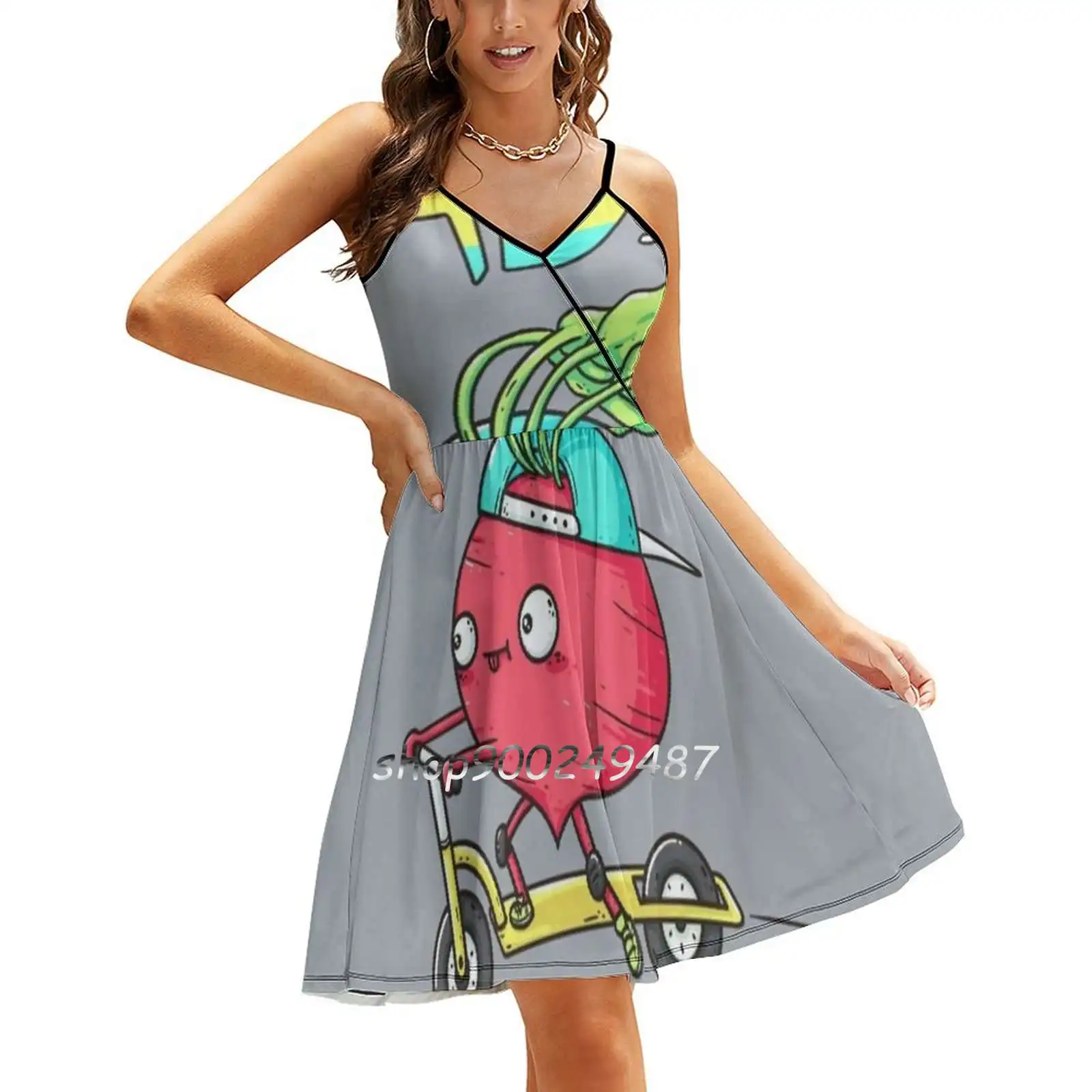 Ish New Summer Cut Sexy Dresses Ladies Club Wear Party Sundresses Rad Radish Cute Vegetable Cool Scooter Funny Humor