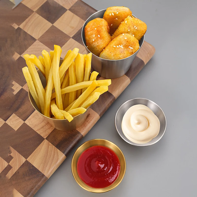 Stainless Steel Kitchen Dipping Sauce Bowl Ketchup Fries Cup Seasoning Dish Hot Pot Condiment Tray Tablewar