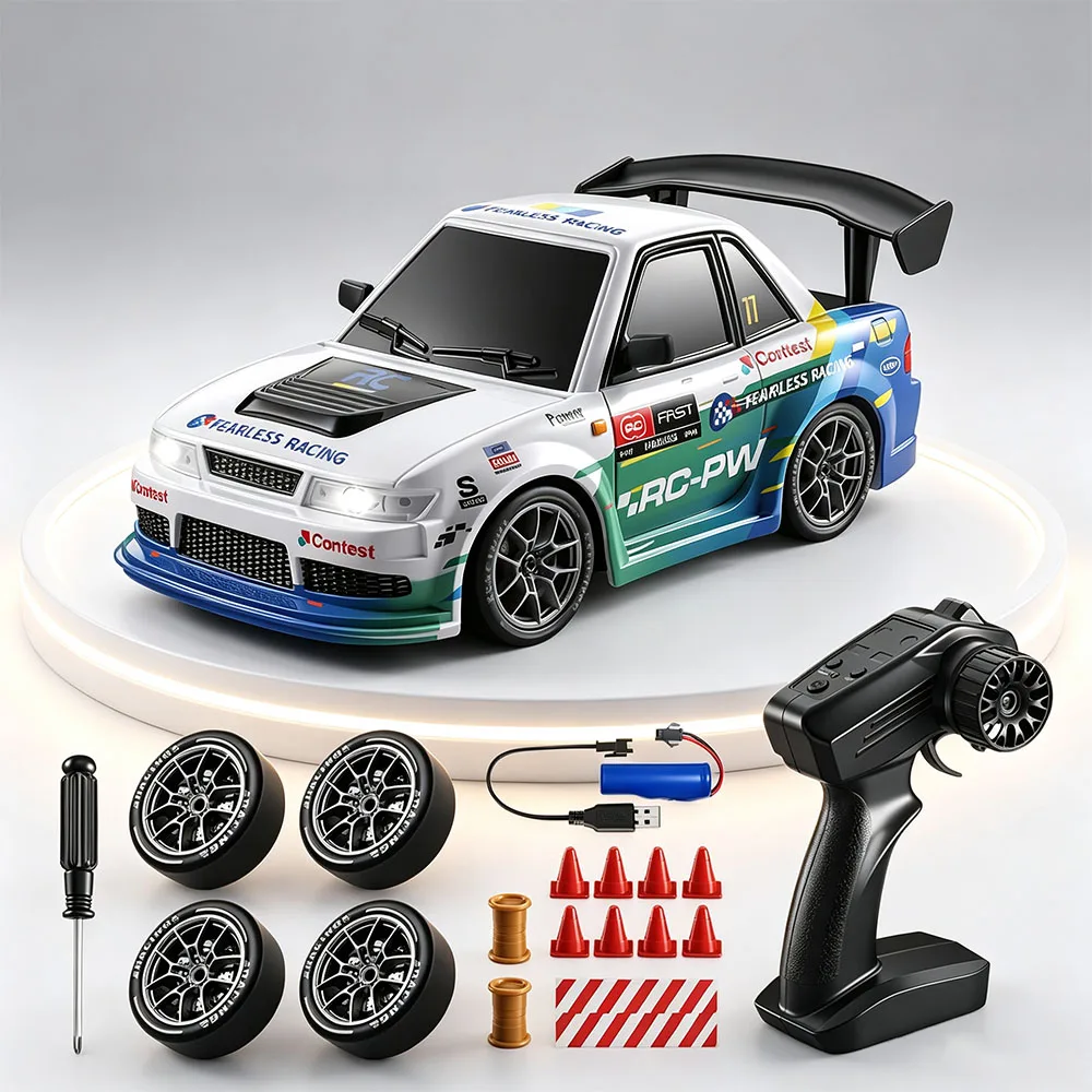 NEW S300 1/24 RC카 2.4G 고속 드리프트 4륜구동 무선 조종 자동차 LED 라이트 라디오 컨트롤 GTR 레이싱 모델 남자아이 장난감 선물