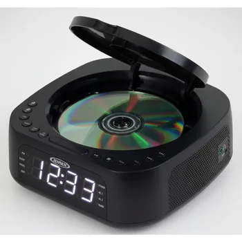 Digital Dual-Alarm Clock with CD Player, FM Radio, USB Charging, Battery Backup for Bedroom and Office Use