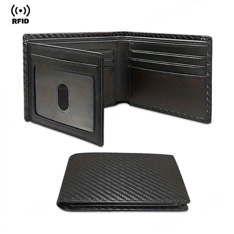 Sleek Carbon Fiber RFID-Blocking Tri-Fold Wallet with ID Window and Ample Card Storage