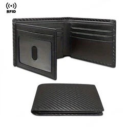 Sleek Carbon Fiber RFID - Blocking Tri - Fold Wallet with ID Window and Ample Card Storage (Black)