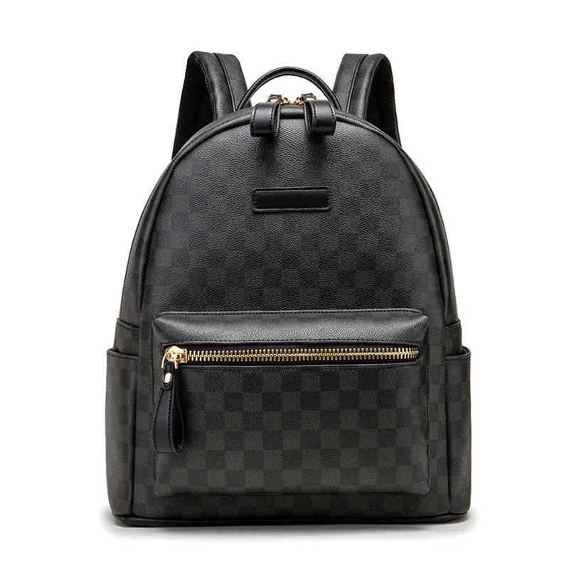 Leather Backpack School Backpack Classic leather plaid backpack, trendy men's new street backpack, fashionable college student schoolbag computer bag