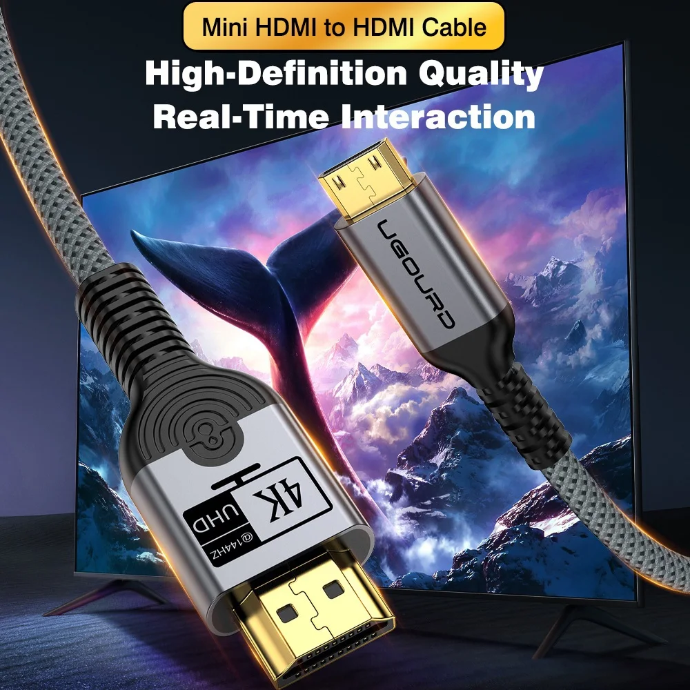 Premium Mini HDMI to HDMI 4K UHD HDR Braided Cable with Gold-Plated Connectors