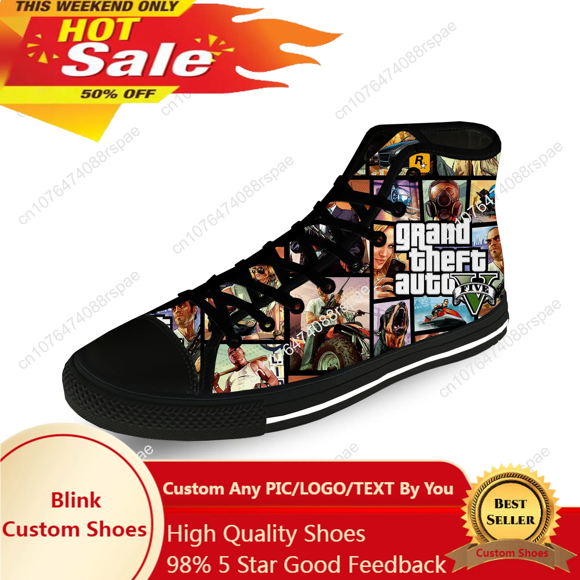 

GTA 5 Game Grand Theft Auto Casual Funny Cloth 3D Print High Top Canvas Fashion Shoes Men Women Lightweight Breathable Sneakers