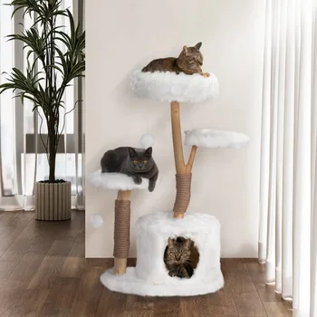 Natural Branch White Cat Tree Luxury Indoor Cat Furniture Kitten Gift 1