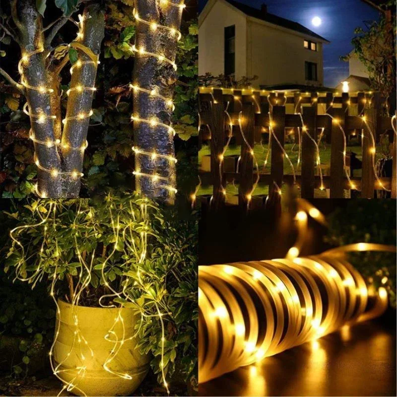 Solar Rope Lights Solar LED Light Path Deck Outdoor Garden Solar String Lights Waterproof Outdoor Lighting Strips 8 Light Modes