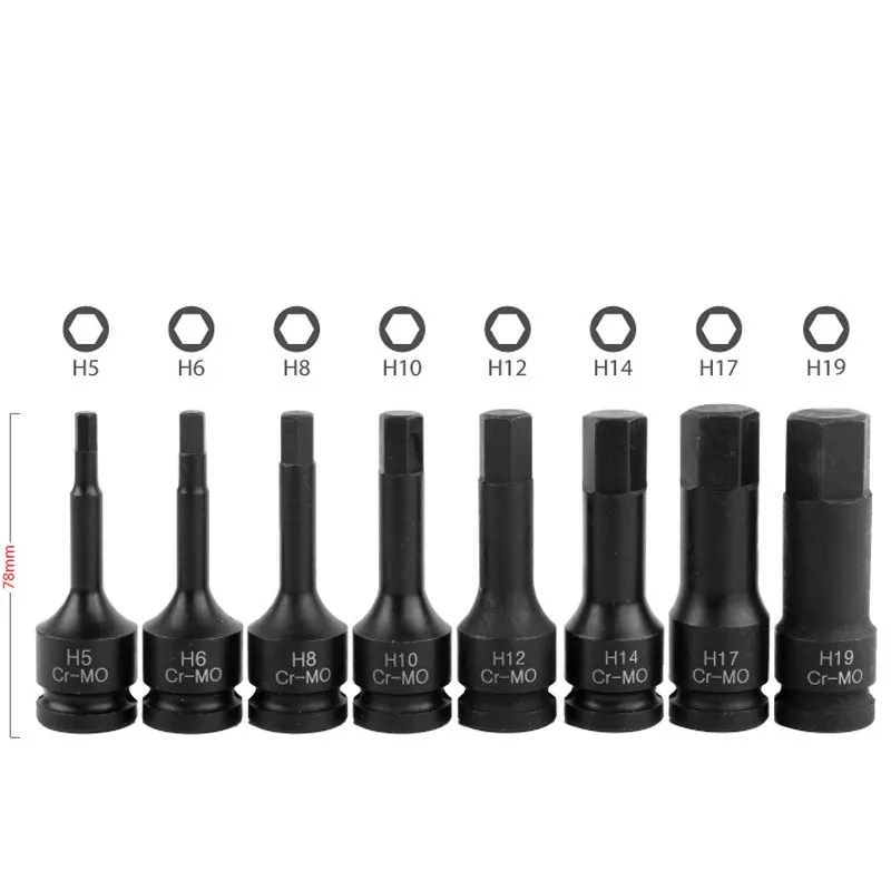 1pcs Impact Hex Driver Bit Metric 1/2" Drive Cr-Mo Steel Air Allen Keys Screwdriver Bit Socket Impact Wrench Tools H4-H22 2