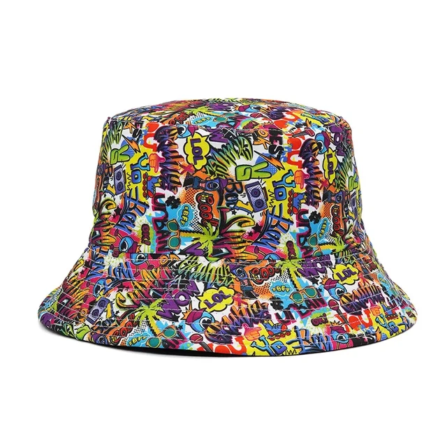 2024 New Summer Graffiti Bucket Hat for Women Men Skull Floral Outdoor  Foldable Bob Fisherman Hat