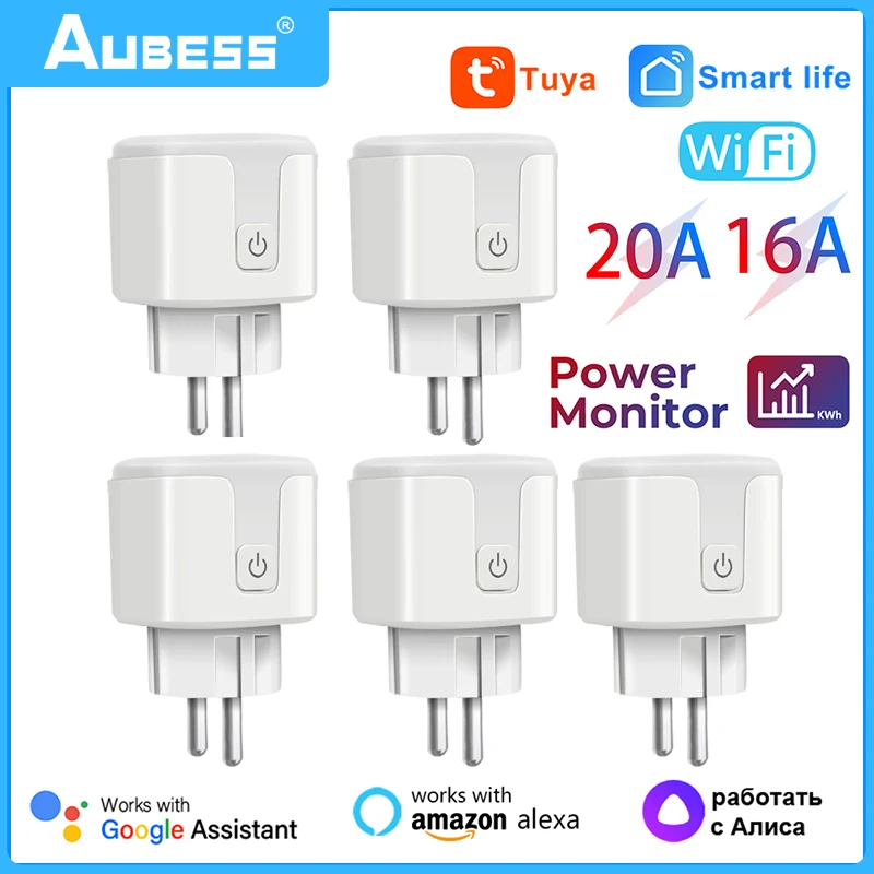 Aubess Outdoor Waterproof Smart Plug, 16A WiFi Remote Control Smart Socket  With Power Monitor Function,For Tuya Smart Life Alexa