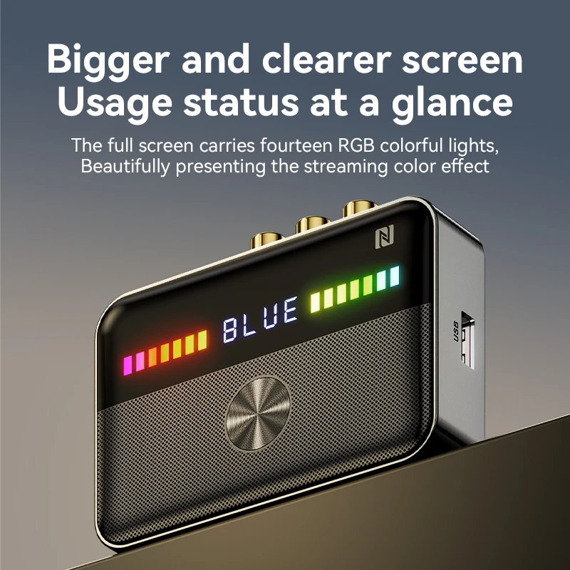 VAORLO NFC Bluetooth 5.3 오디오 수신기 송신기 RGB 다채로운 빛 USB 3.5MM AUX RCA 동축 광 DAC 변환기 PC TV 차량용 스피커 헤드폰 용 HIFI 블루투스 무선 어댑터