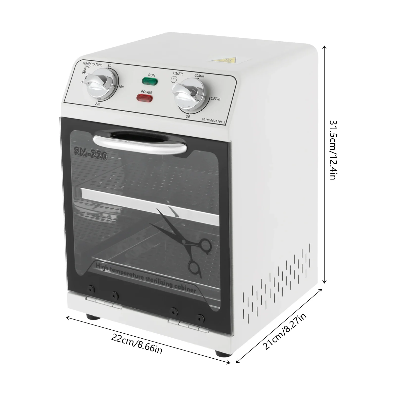 600W 2-Tier High-Temp Sterilizer 428°F 8L Capacity Temperature Control 60min Timer Sterilizer for Nail/Hair Tools