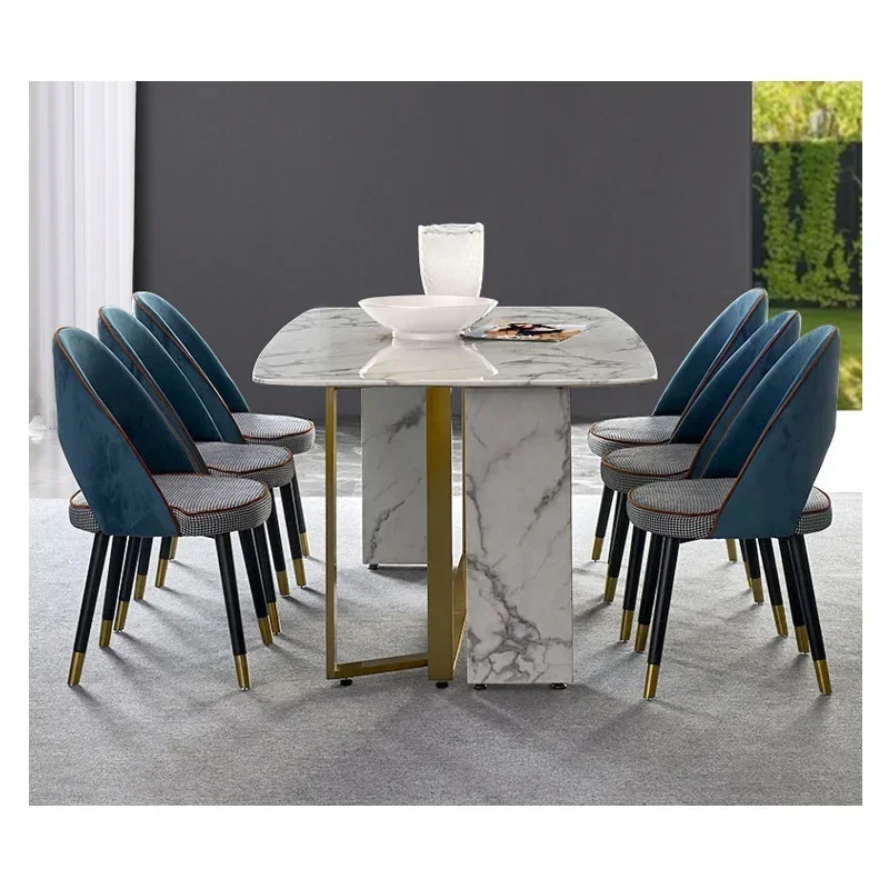 Nordic marble dining table rectangular port style small household designer stainless steel light luxury dining table and chair c