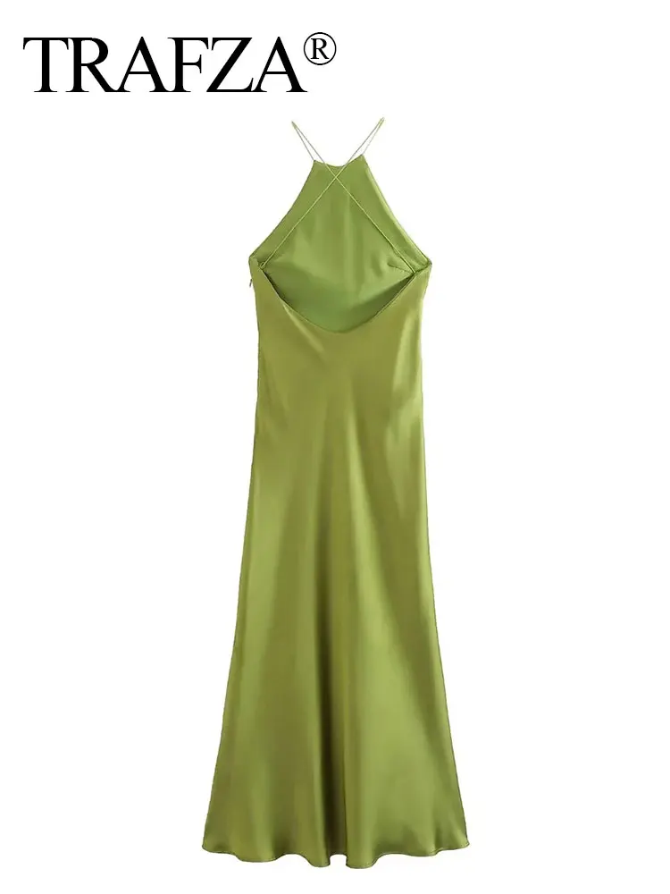 HH Dresses For Women Summer Fashion Solid Satin Long Dress Halter Backless Sexy Lady Elegant Evening Dress Vestido De Mujer