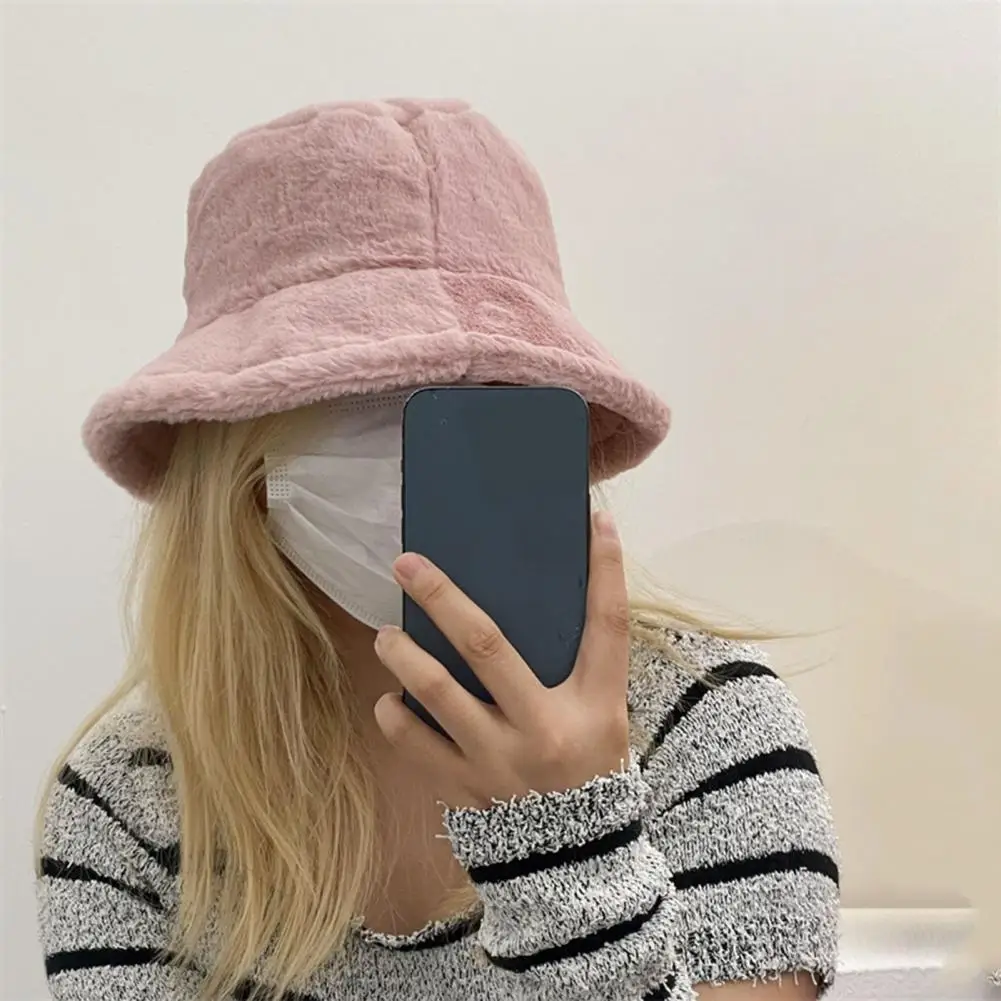 

Cold Weather Hat Stylish Winter Fisherman Hat Wide Brim Plush Windproof Lady Bucket Cap Lady Foldable Cap