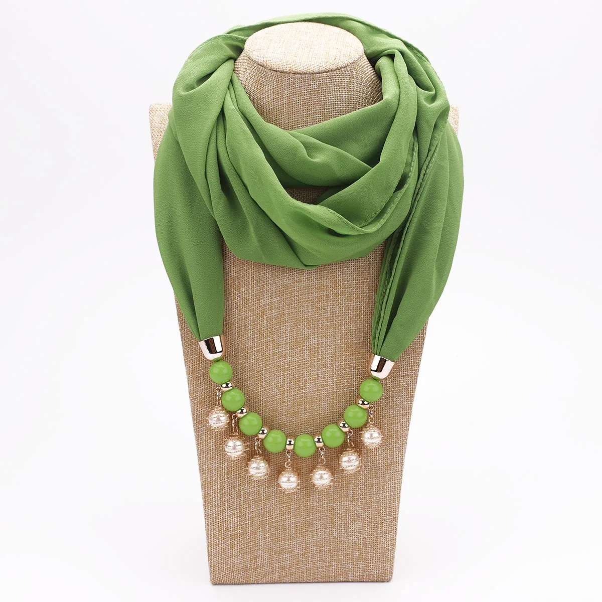 S9f12f406be7046ddb497b46dd54a6915K Women Chiffon Neckerchief Hijabs Scarf Necklaces Beads Pearls Solid Color Jewelry Shawl Pendant Scarves Bohemia Head Scarf Mallzona