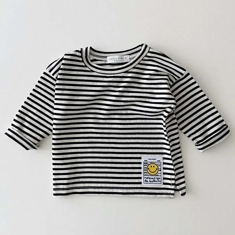 9297  Korean Ins Baby T Shirt Simple Smiling Face Casual T-shirt Autumn Boy's Bottoming Shirt 0-3Year Girl's 5