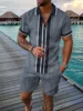 Hawaiian Tracksuit 2pcs Sets 3D Print Zipper Polo Shirt Short Sleeve Shirt And Shorts Casual Fashion Zip-Up Man 2PCS Clothing 2
